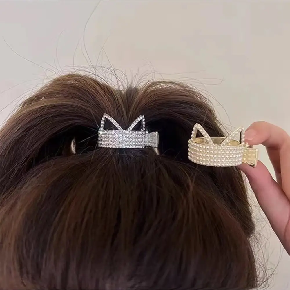 Cute Cat Ears Full Drill Hairpin Women's Back of Head High Pony Tail Fixed Artifact Claw Summer Small Grab Clip Headwear - Image 9