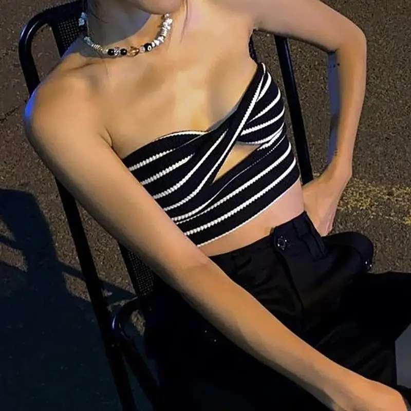 Women's Striped Hollow Umbilical Vest Summer 2022 - Image 3