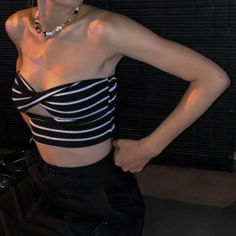Women's Striped Hollow Umbilical Vest Summer 2022 - Image 5