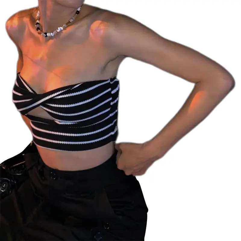 Women's Striped Hollow Umbilical Vest Summer 2022 - Image 6