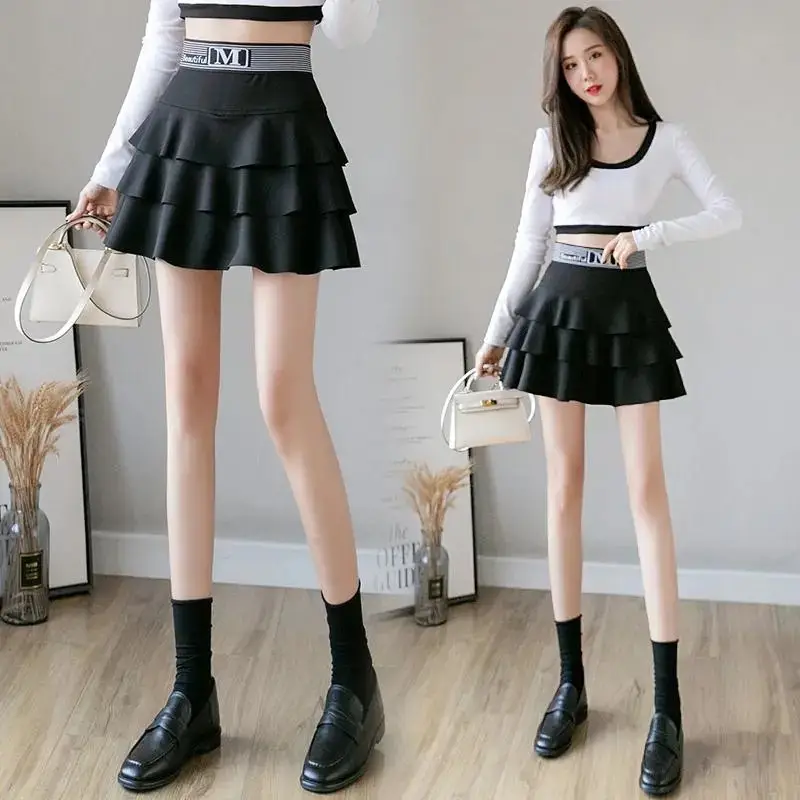 Black Ruffled Skirt High Waist Slimming A-Line - Image 4