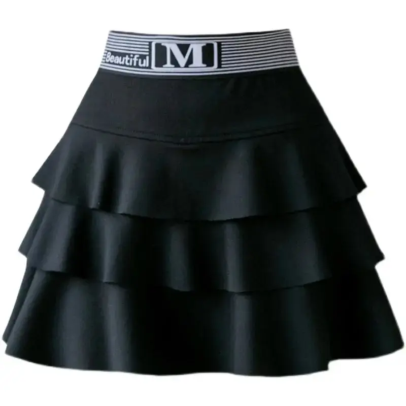 Black Ruffled Skirt High Waist Slimming A-Line - Image 5