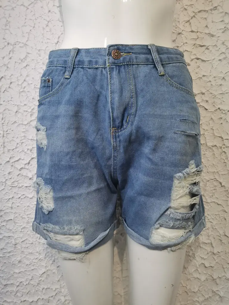 Women Denim Shorts V-Neck Light Blue Set — feature 13