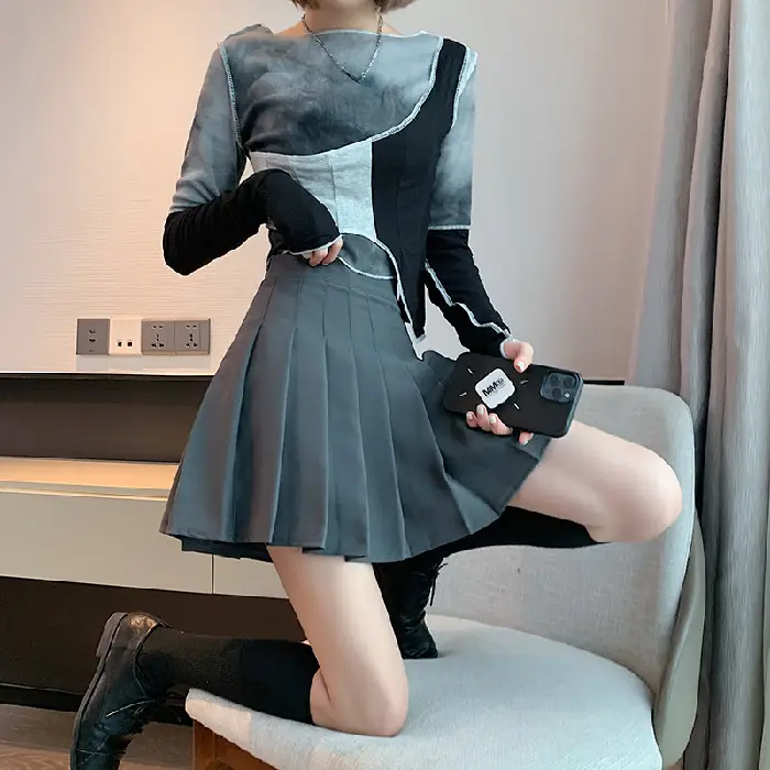 Women Pleated Skirt Summer 2022 High Waist Slimming - Image 4