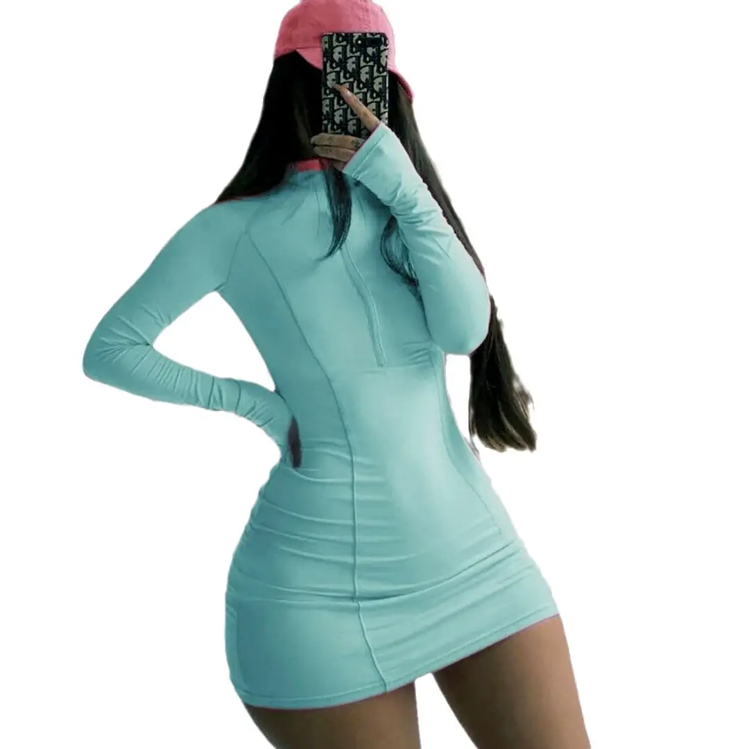 Pink Zipper Body Con Fit Dress for Women - Image 11