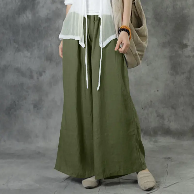 Women's Loose Fit Green Cotton Trousers Plus Size - Image 5