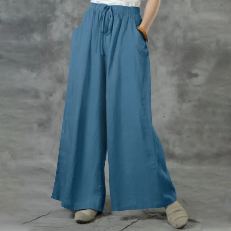 Women's Loose Fit Green Cotton Trousers Plus Size - Image 4
