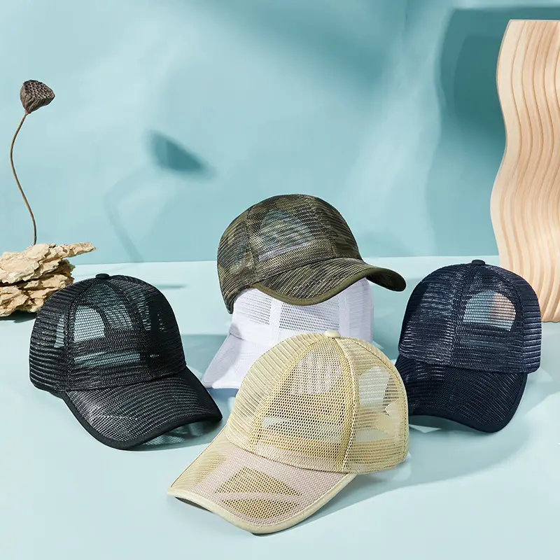Men Blue Mesh Trucker Cap Summer Sun Hat - Image 12