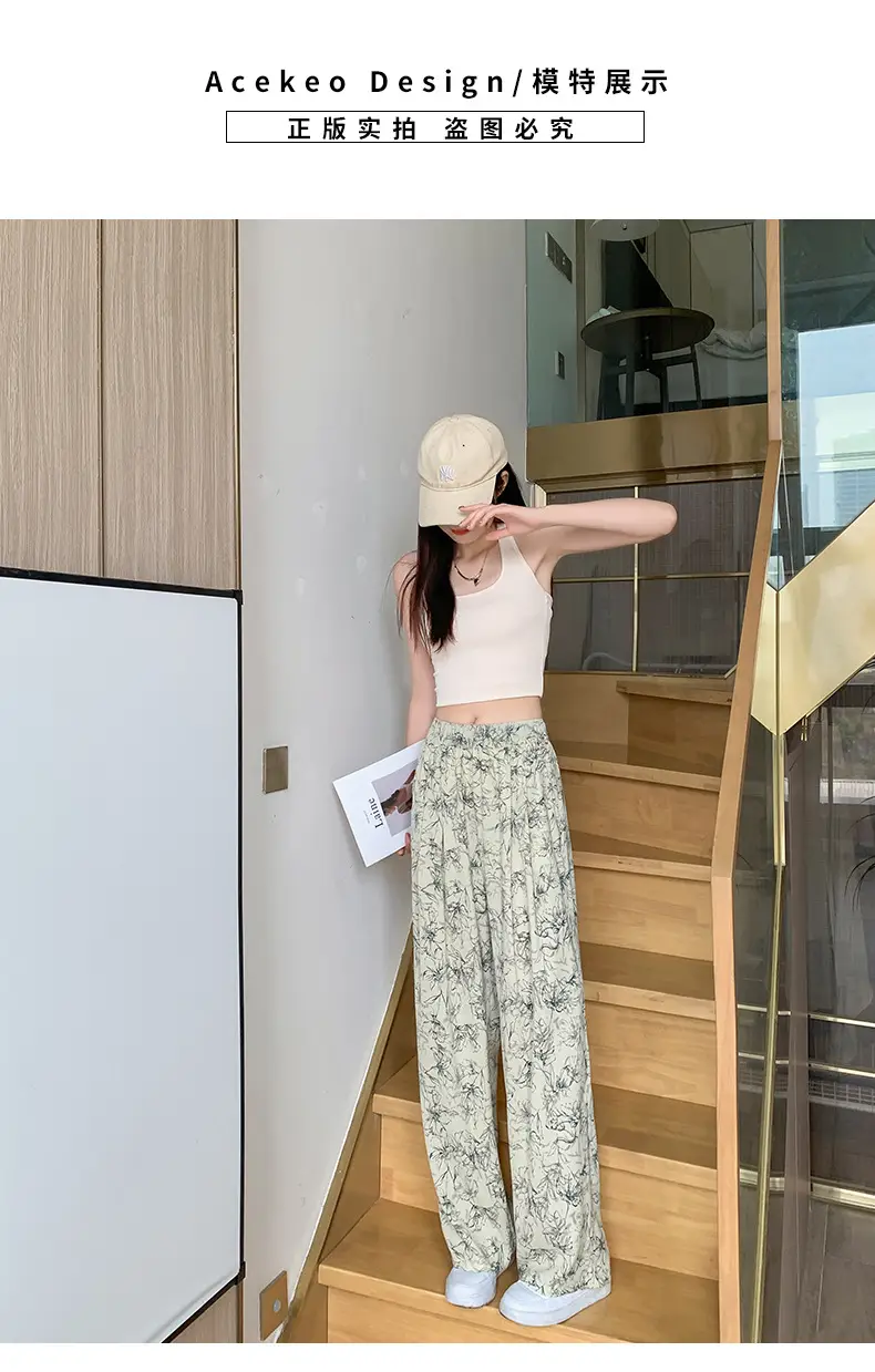 Women Ink Painting Dye Wide Leg Pants Summer — feature 13