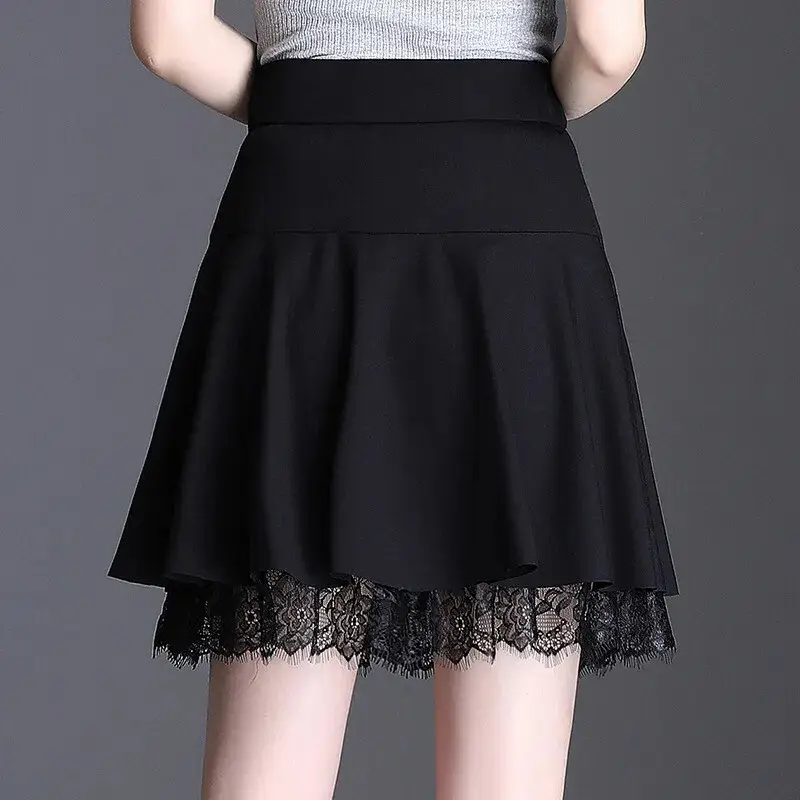 Black Lace High Waist Skinny Skirt for Women