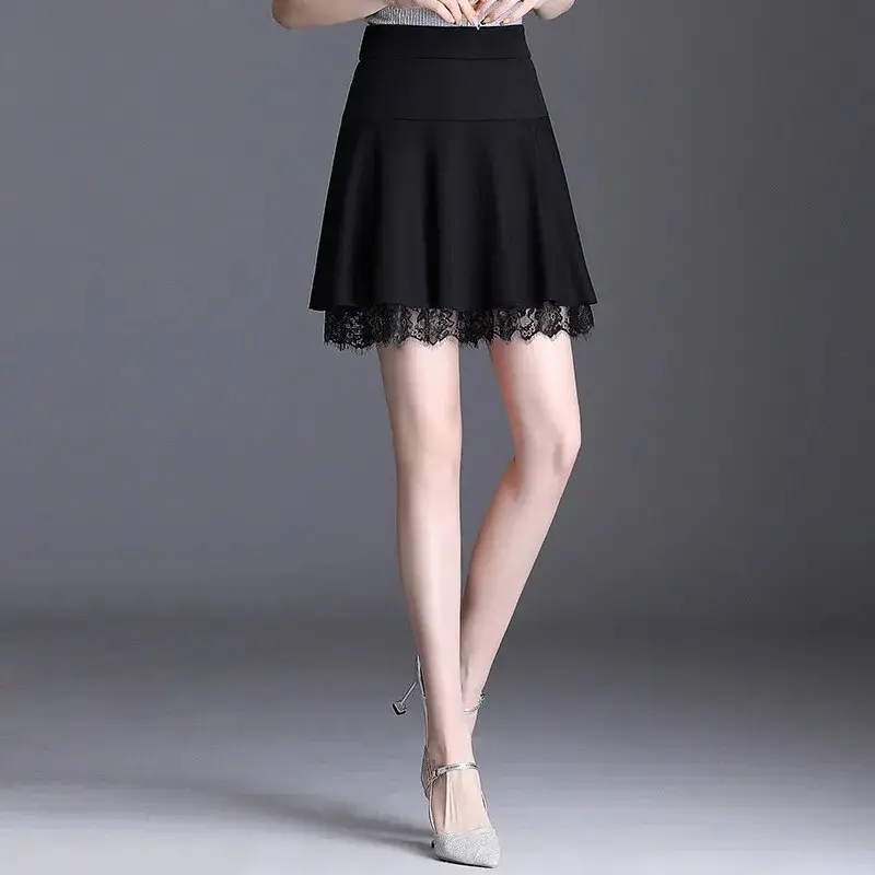 Black Lace High Waist Skinny Skirt for Women