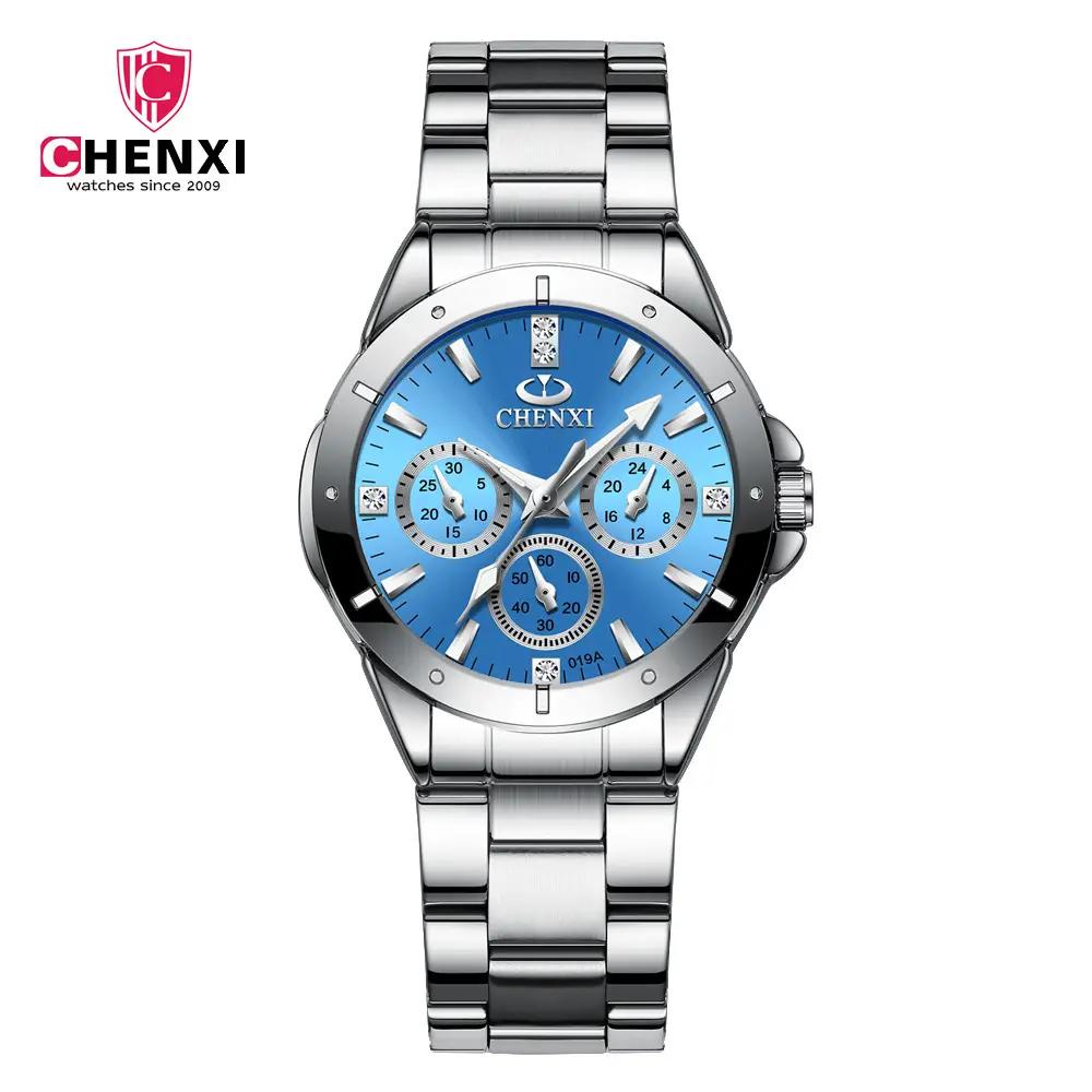 Chenxi Men Chronograph Watch Steel Band Black Dial