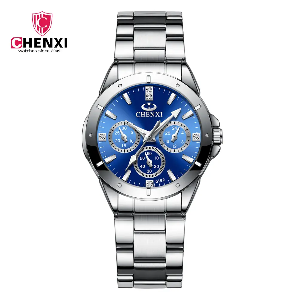 Chenxi Men Chronograph Watch Steel Band Black Dial