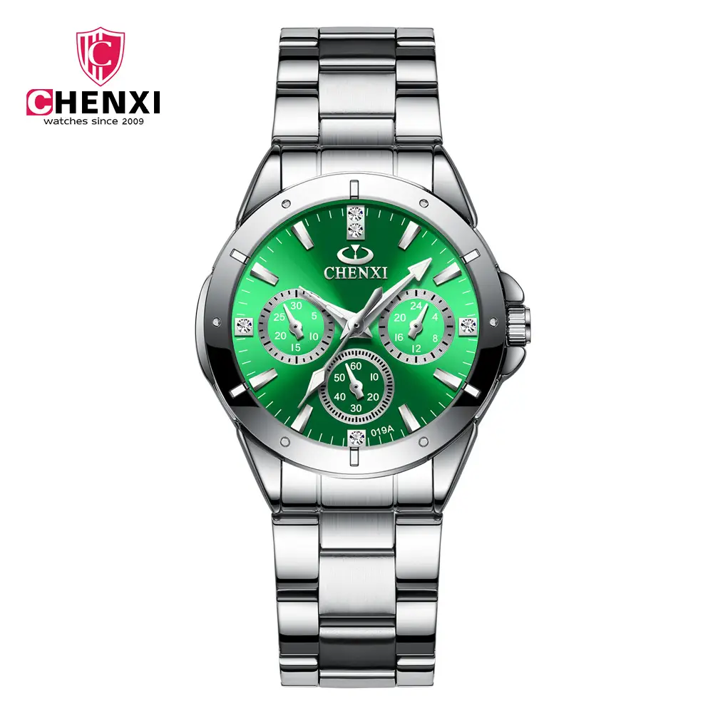 Chenxi Men Chronograph Watch Steel Band Black Dial