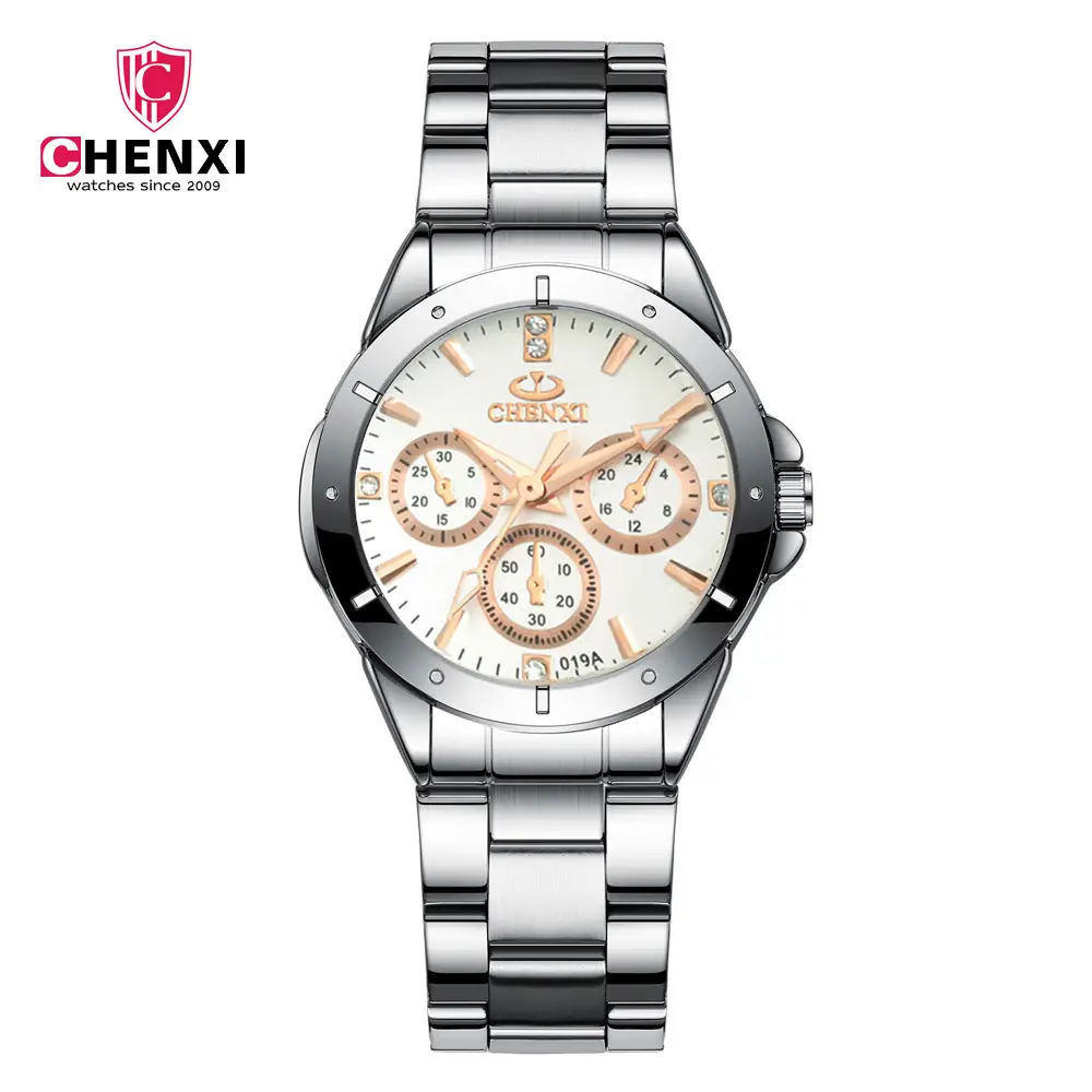 Chenxi Men Chronograph Watch Steel Band Black Dial