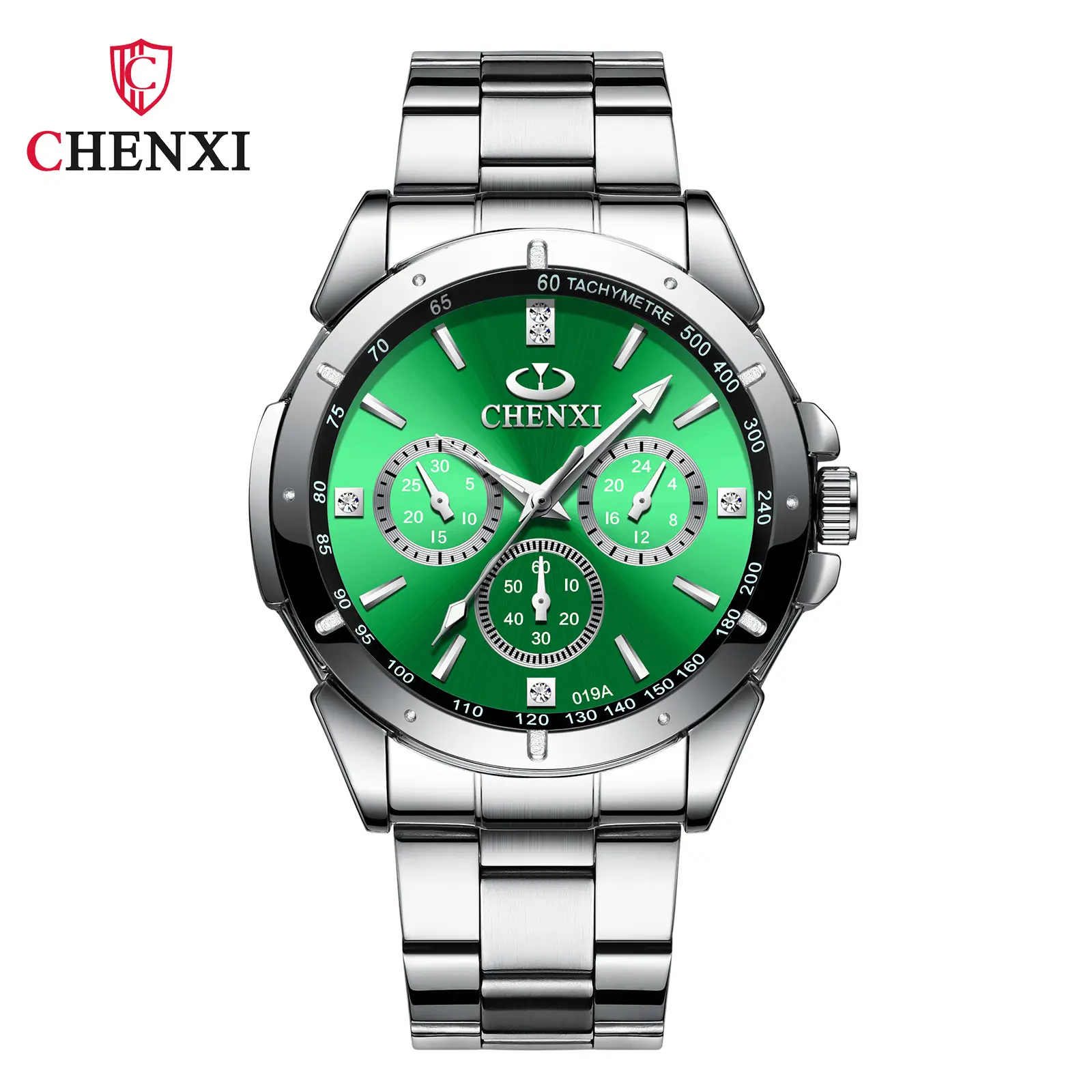 Chenxi Men Chronograph Watch Steel Band Black Dial