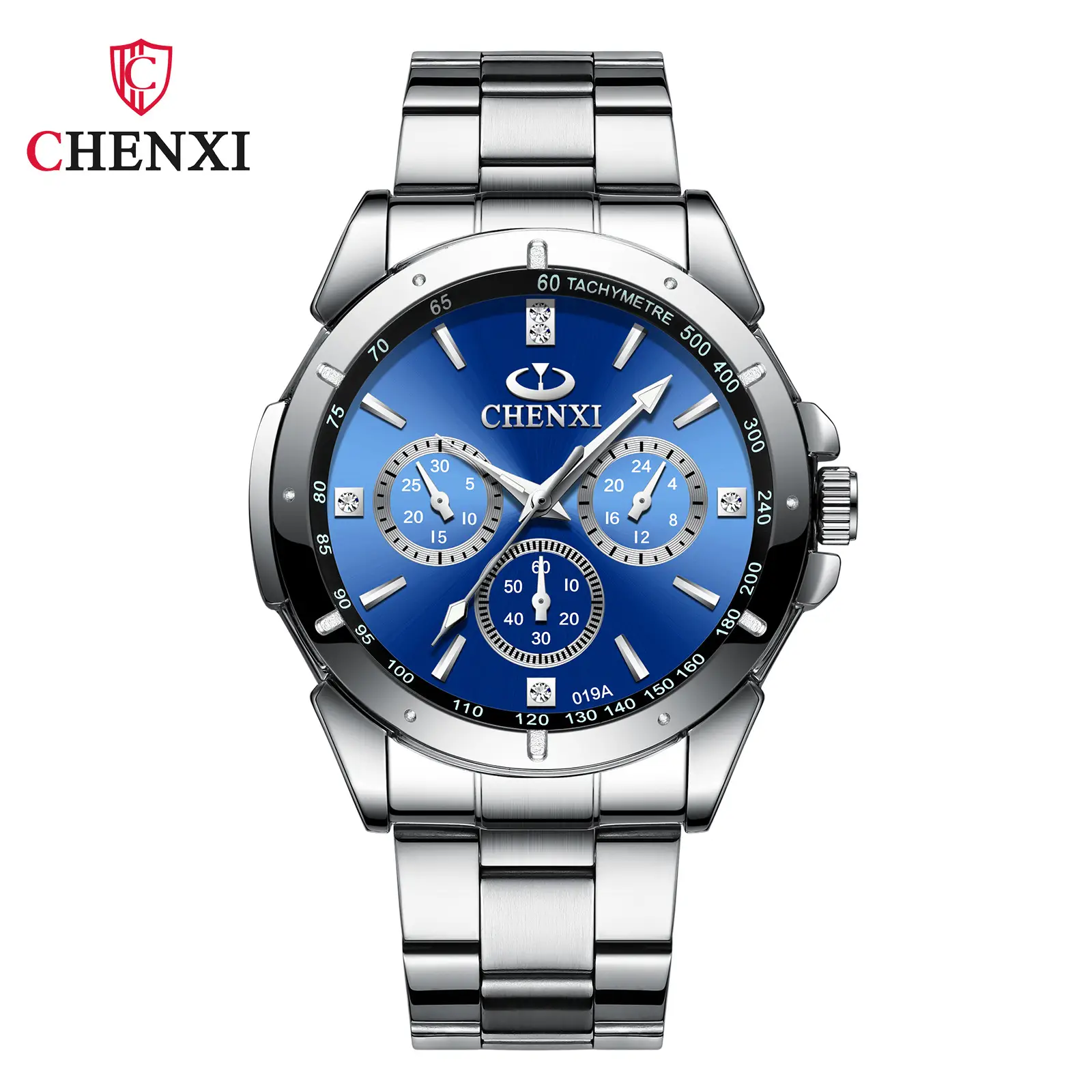 Chenxi Men Chronograph Watch Steel Band Black Dial