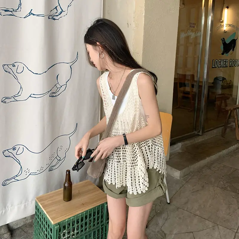 Women's White Crochet Hollow Knitted Vest Vest Summer Outfit Korean Style — feature 8
