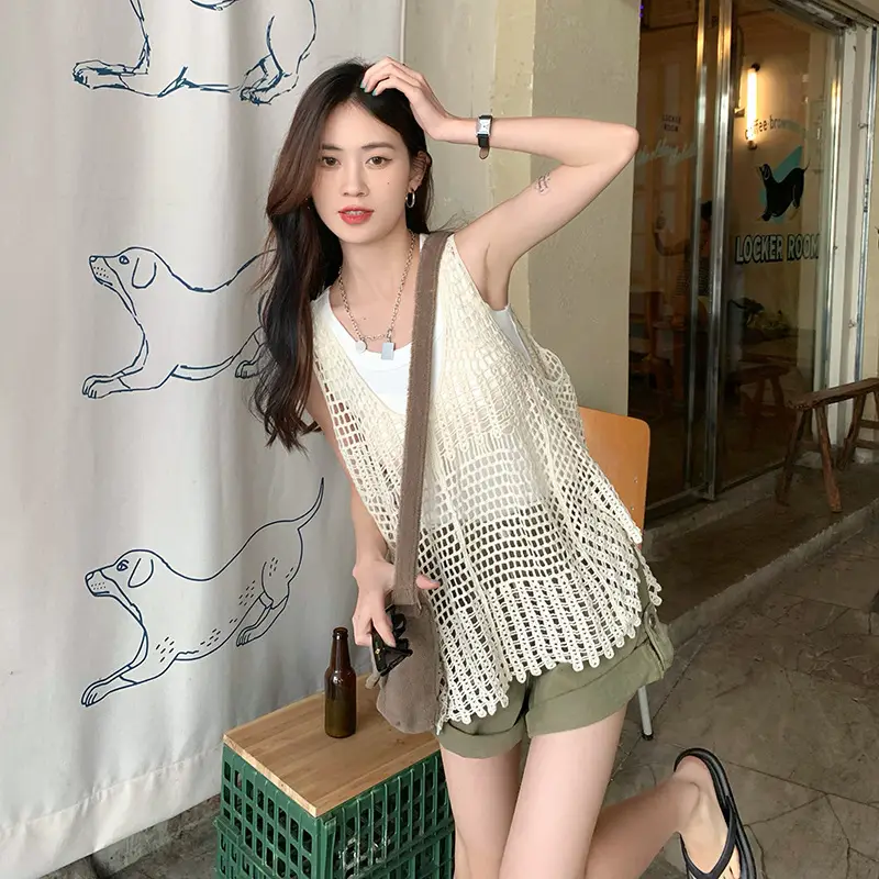 Women's White Crochet Hollow Knitted Vest Vest Summer Outfit Korean Style — feature 9