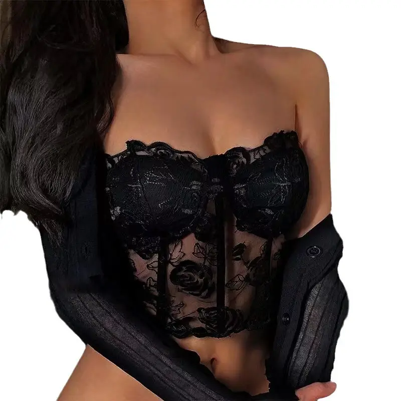 Pink Embroidered Fishbone Corset with Steel Strap - Image 9