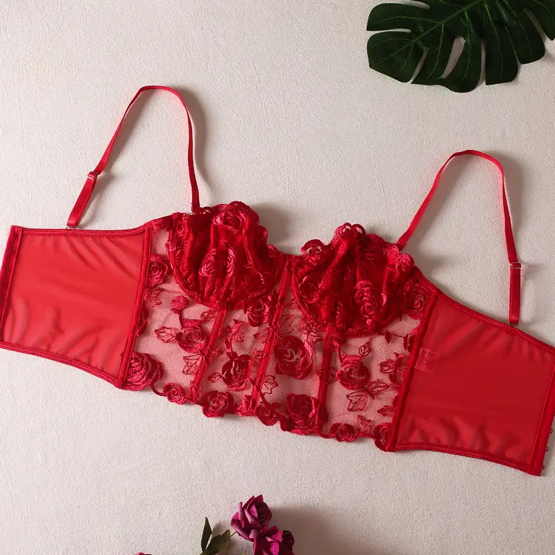 Pink Embroidered Fishbone Corset with Steel Strap — feature 10