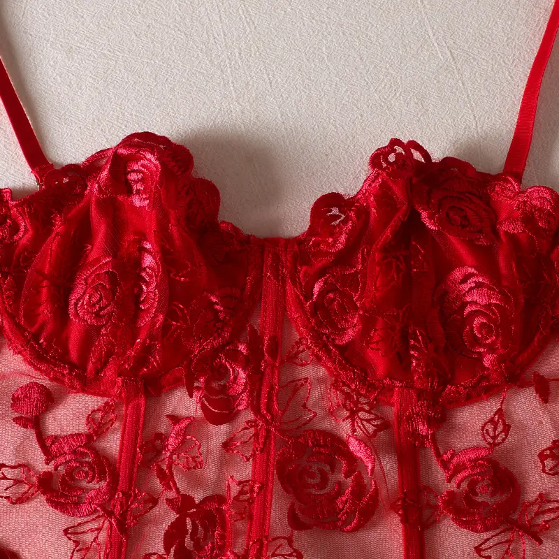 Pink Embroidered Fishbone Corset with Steel Strap — feature 11