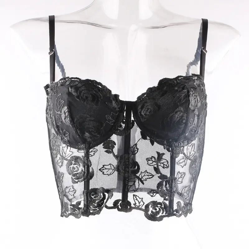 Pink Embroidered Fishbone Corset with Steel Strap — feature 16