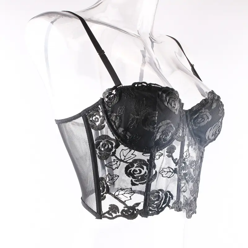 Pink Embroidered Fishbone Corset with Steel Strap — feature 17