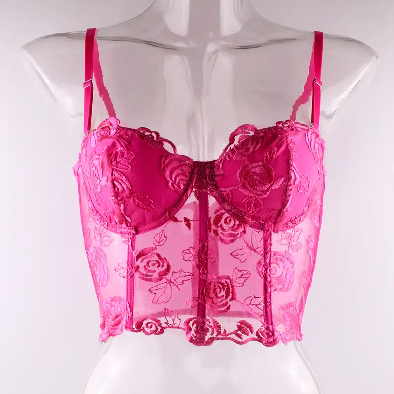 Pink Embroidered Fishbone Corset with Steel Strap — feature 21