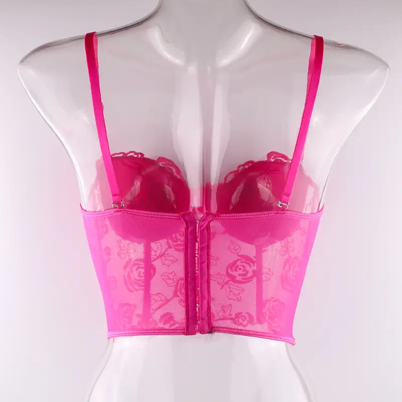 Pink Embroidered Fishbone Corset with Steel Strap — feature 23