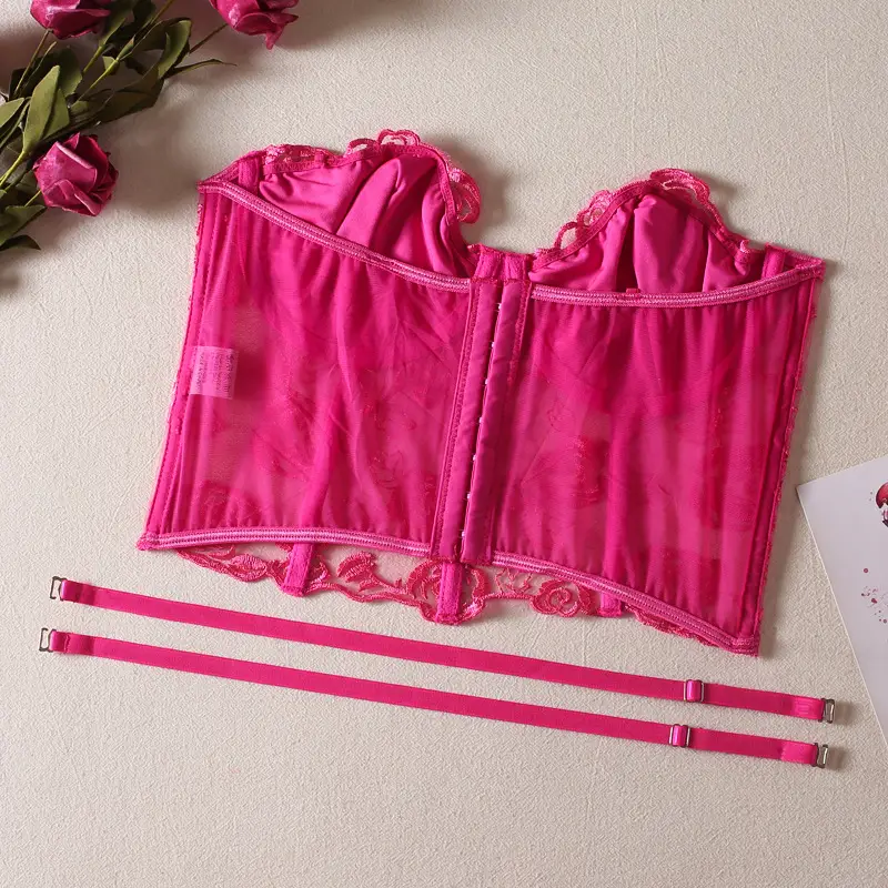 Pink Embroidered Fishbone Corset with Steel Strap — feature 25
