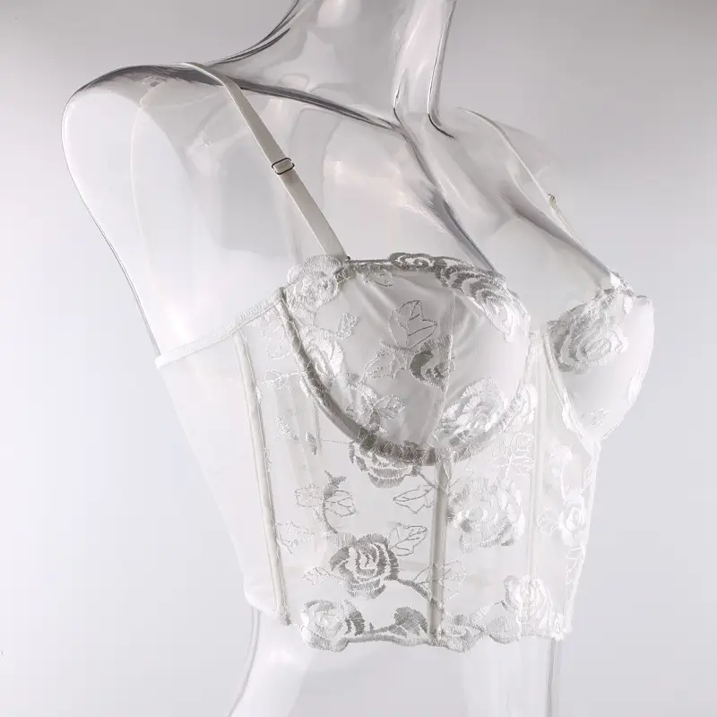 Pink Embroidered Fishbone Corset with Steel Strap — feature 28