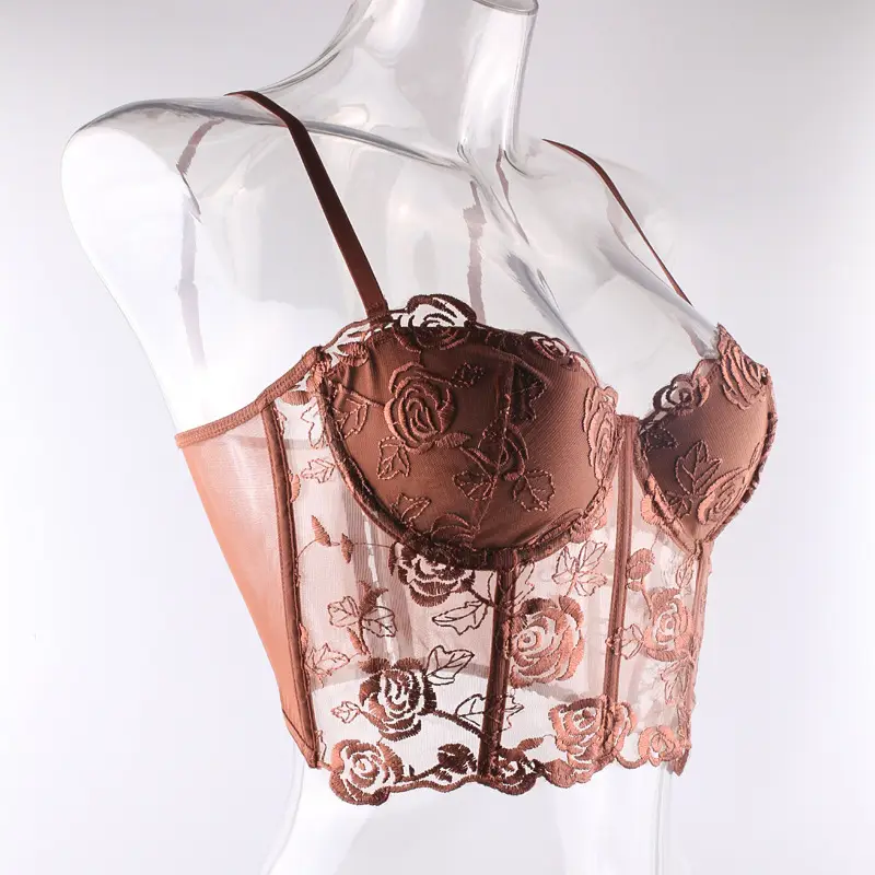 Pink Embroidered Fishbone Corset with Steel Strap — feature 32