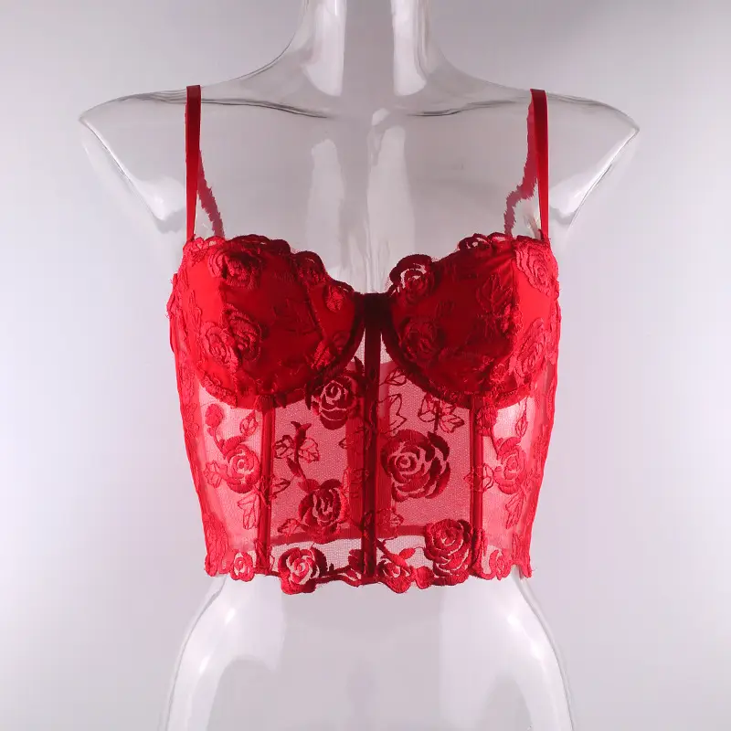 Pink Embroidered Fishbone Corset with Steel Strap — feature 6