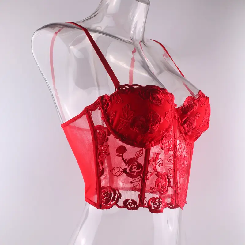 Pink Embroidered Fishbone Corset with Steel Strap — feature 7