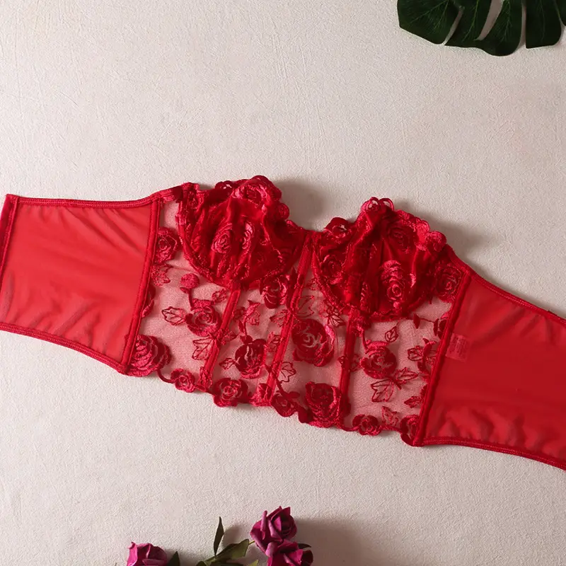Pink Embroidered Fishbone Corset with Steel Strap — feature 9