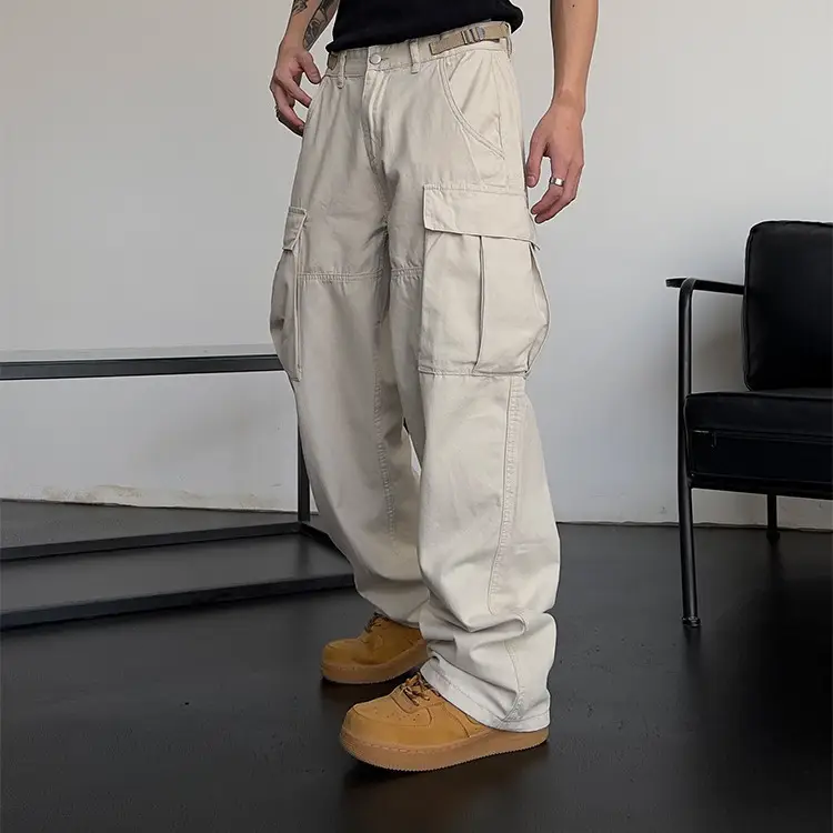 Black High-Waisted Loose Cargo Pants for Men Women - Image 3