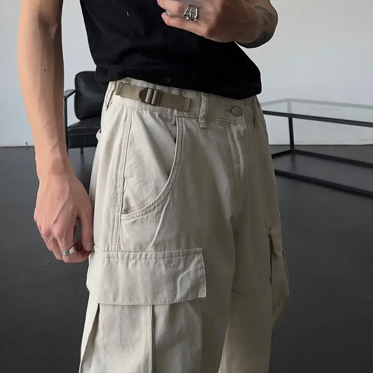 Black High-Waisted Loose Cargo Pants for Men Women - Image 4