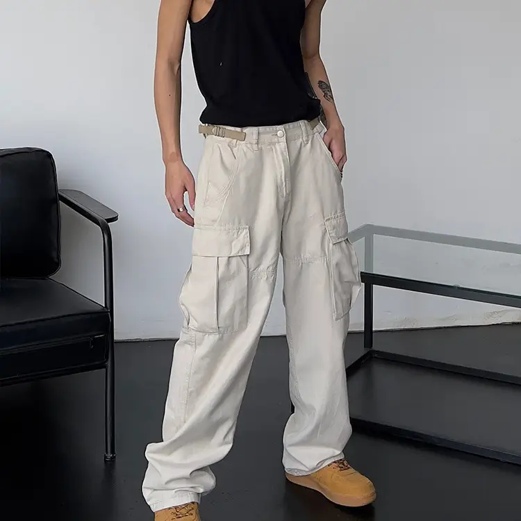 Black High-Waisted Loose Cargo Pants for Men Women - Image 5
