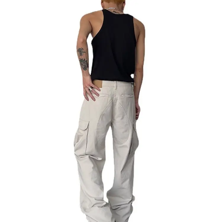 Black High-Waisted Loose Cargo Pants for Men Women - Image 7