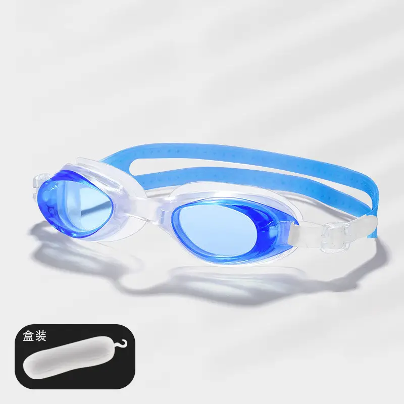 Factory direct waterproof swimming goggles children adult universal silicone swimming goggles wholesale flat light multi-color optional