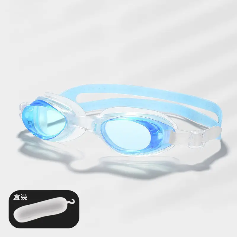 Factory direct waterproof swimming goggles children adult universal silicone swimming goggles wholesale flat light multi-color optional