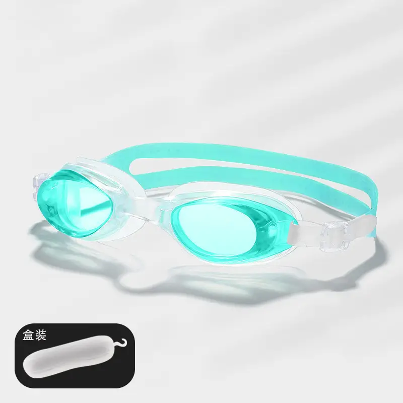 Factory direct waterproof swimming goggles children adult universal silicone swimming goggles wholesale flat light multi-color optional