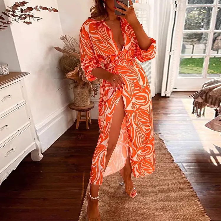 Multi Color Striped Lace-Up Midi Dress with High Slit