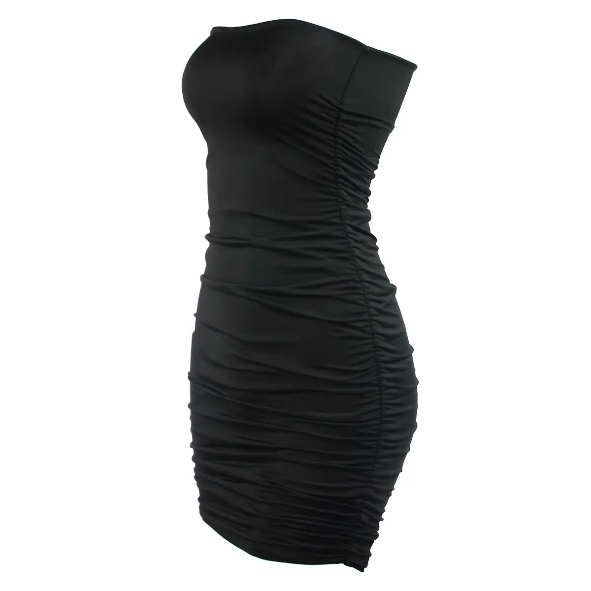 Black Pleated Wraparound Hip Dress for Women - Image 9