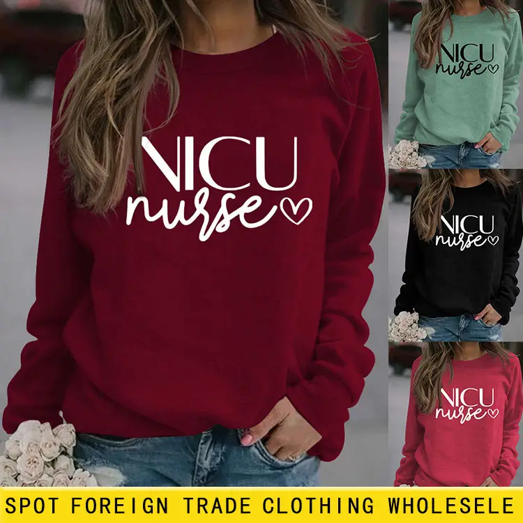 NICU NURSE Letters Round Neck Long Sleeve Sweatshirt for Women