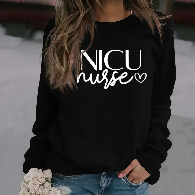 NICU NURSE Letters Round Neck Long Sleeve Sweatshirt for Women