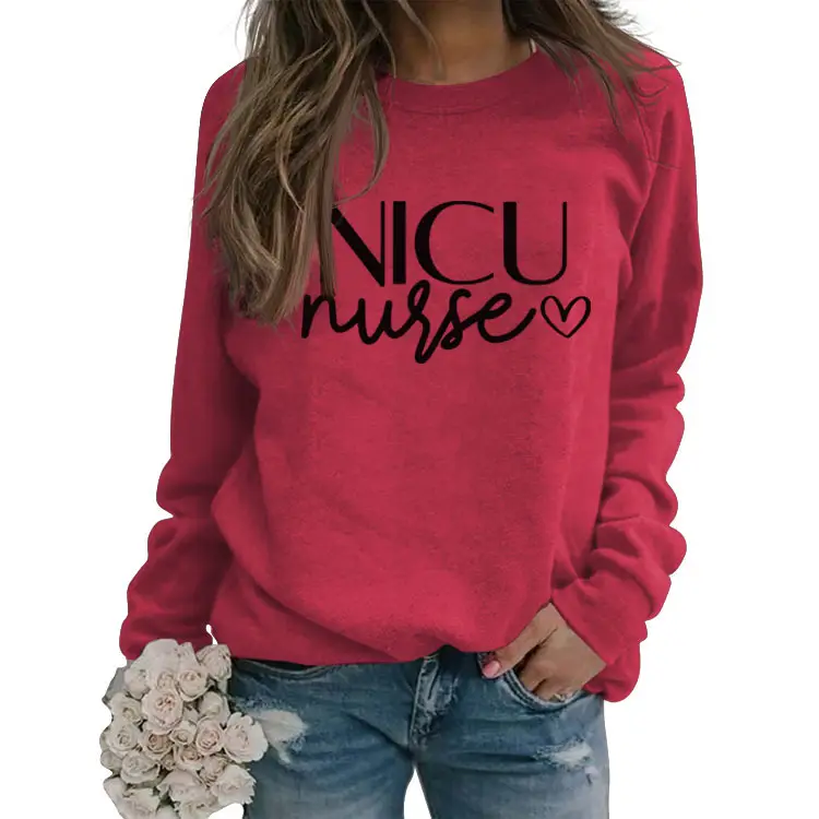 NICU NURSE Letters Round Neck Long Sleeve Sweatshirt for Women