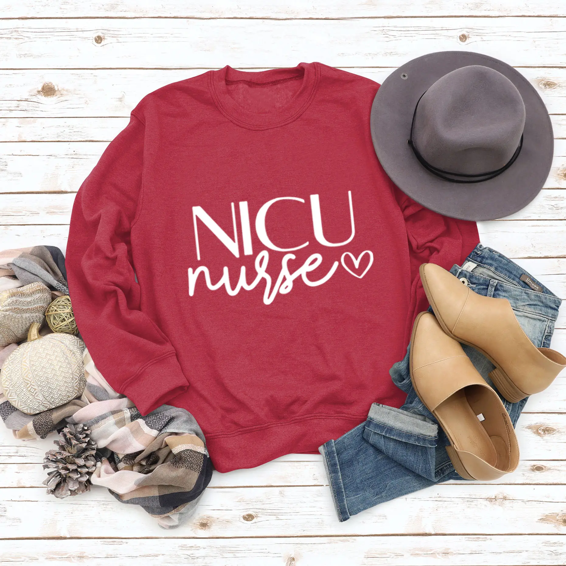 NICU NURSE Letters Round Neck Long Sleeve Sweatshirt for Women