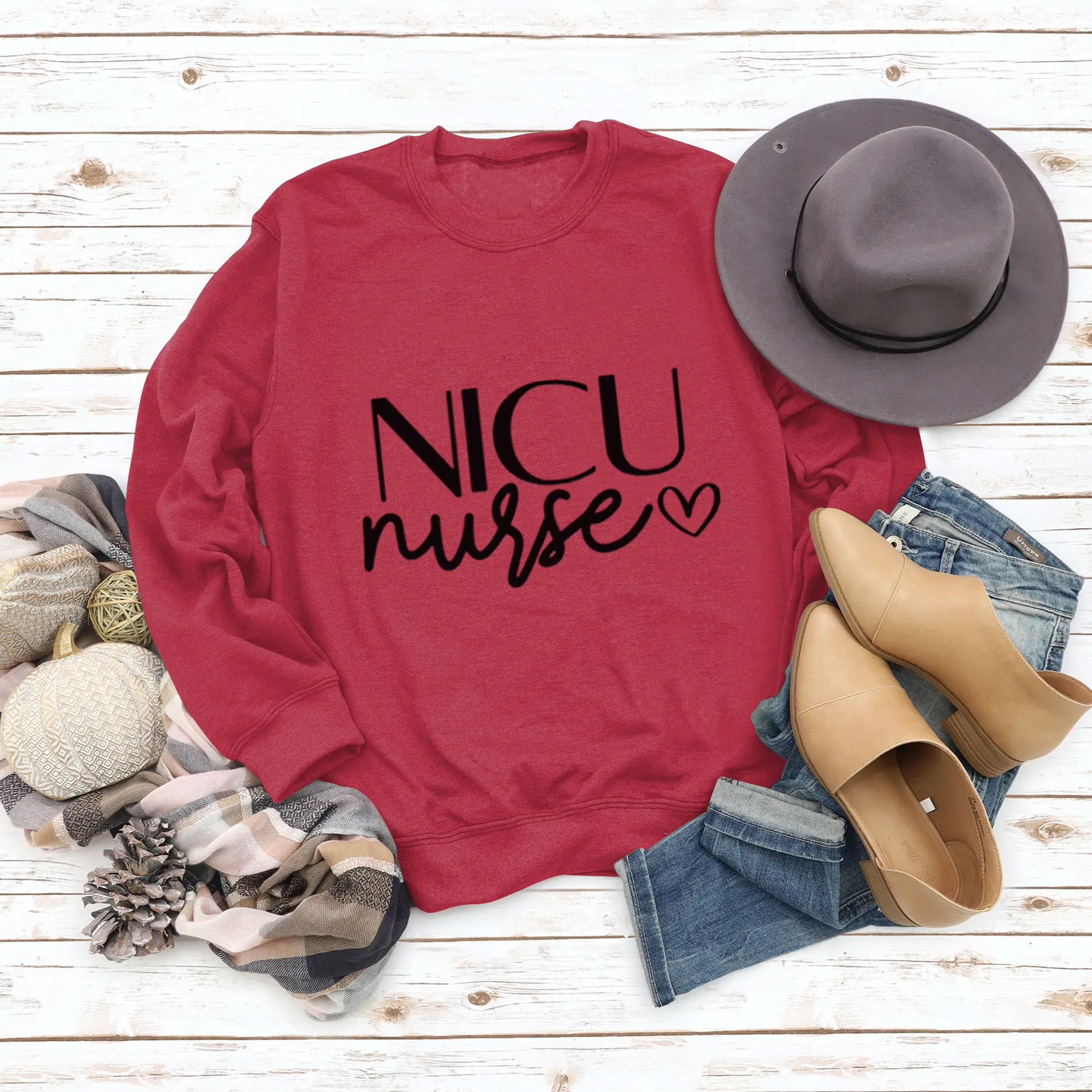 NICU NURSE Letters Round Neck Long Sleeve Sweatshirt for Women